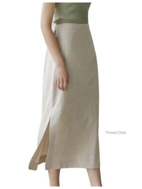 Women's High Waisted Straight Linen Long Skirt with Slit, Midi Casual
